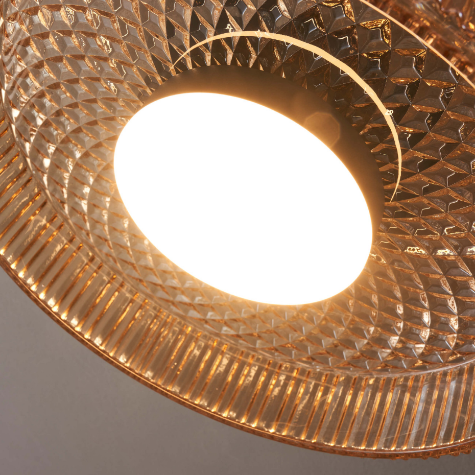 Plafonnier LED en verre ambré strié - DAMIAN