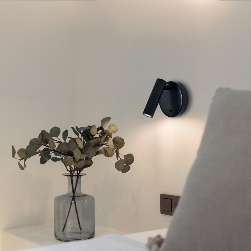 Applique de chevet liseuse led avec interrupteur noir Prea