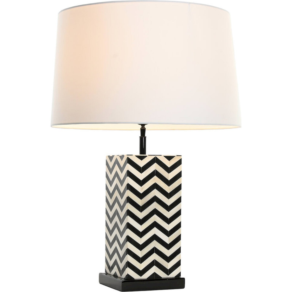 Lampe de table carrée en résine et acier motif chevron