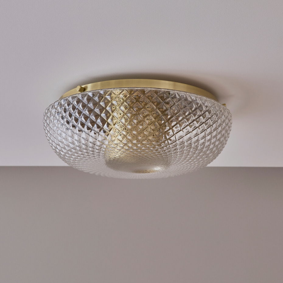 Plafonnier applique en verre ciselé et laiton, MISTINGUETT