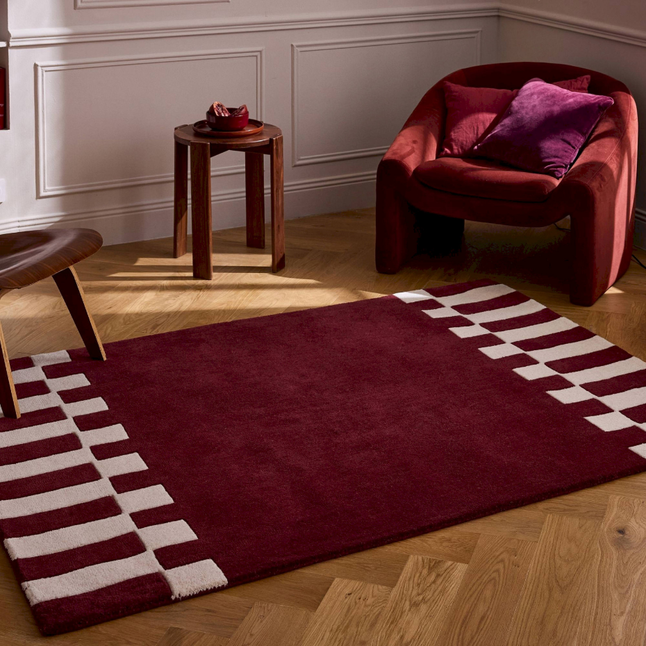 Tapis en laine et coton rectangulaire fait main