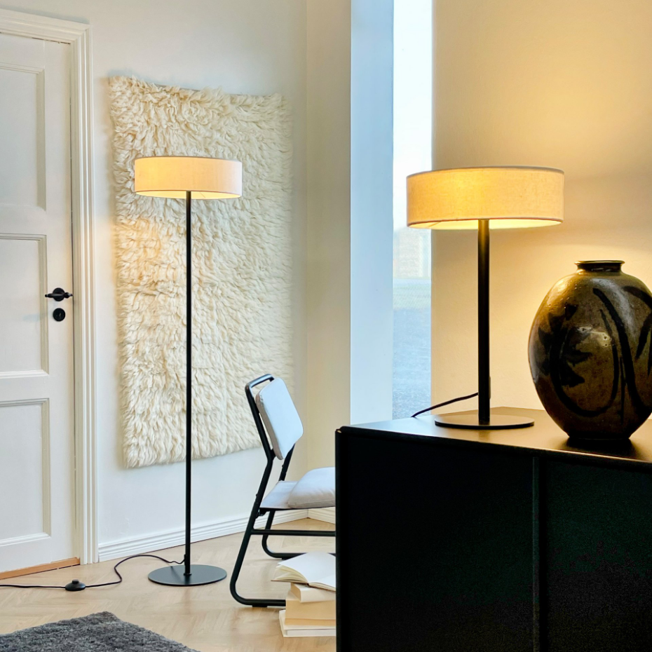 Lampe à poser en métal et tissu Noir/Blanc Calix