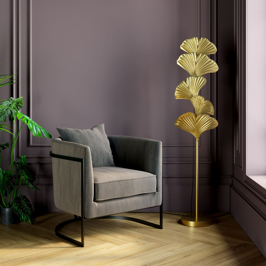Lampadaire feuilles de ginkgo en acier