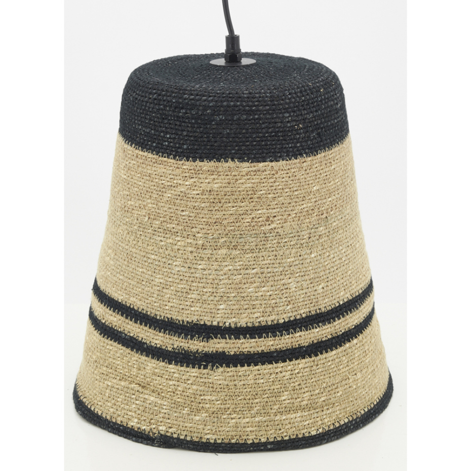 Suspension cloche en jonc naturel et noir