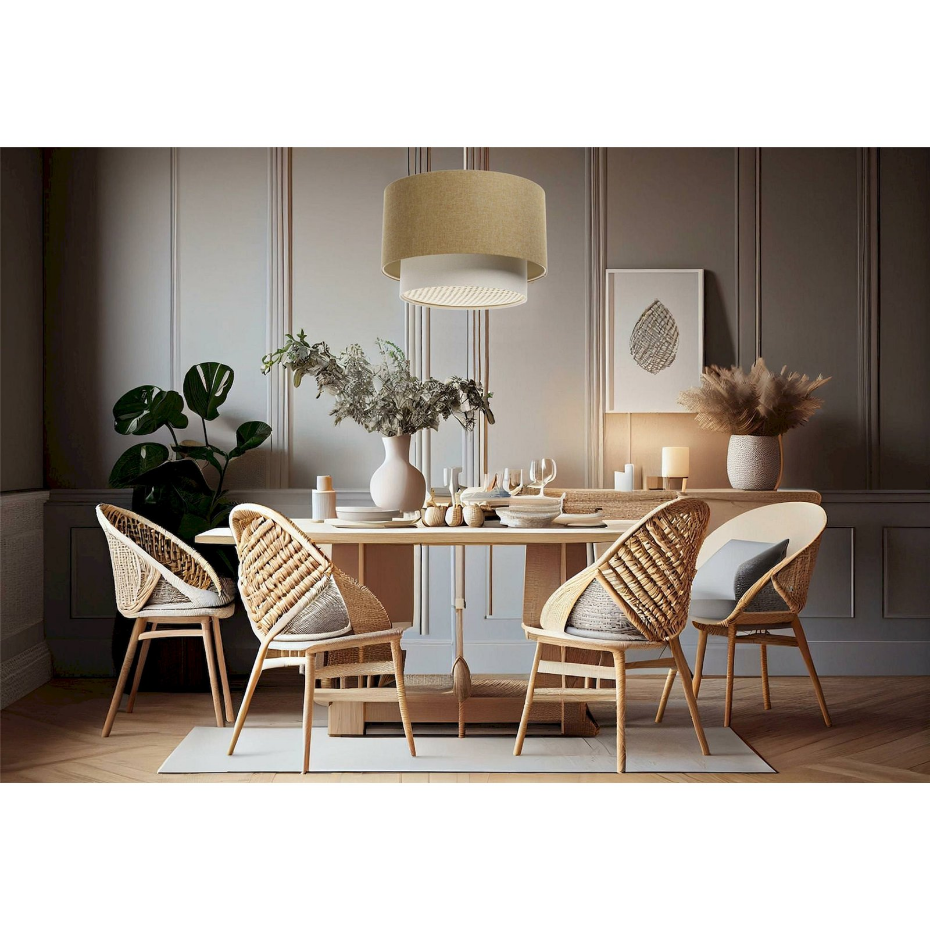 Suspension ronde en tissu avec diffuseur rotin Boho Elegant
