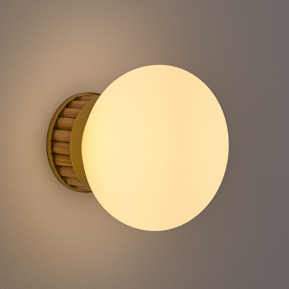 Applique ou plafonnier, en laiton, bambou et verre opaline, DOLCE