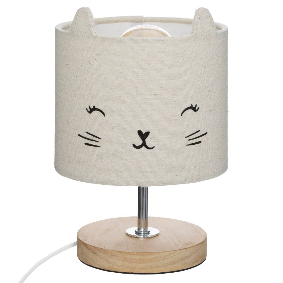 Lampe enfant bois et tissu CHAT