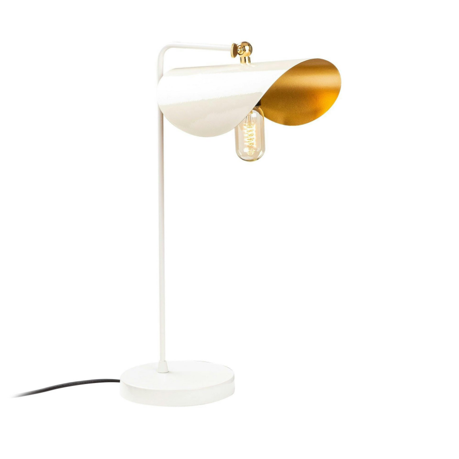 Lampe de table moderne blanche, abat-jour galbé SINOP