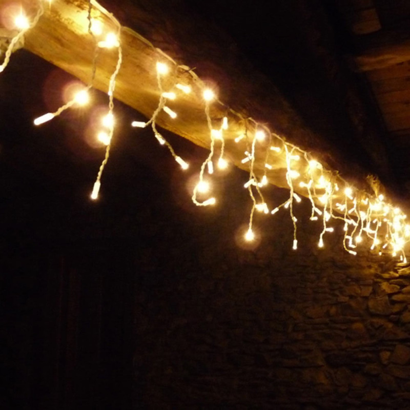 Guirlande Pro Stalactite 30m 1080 Led Blanc Chaud Et Flashs