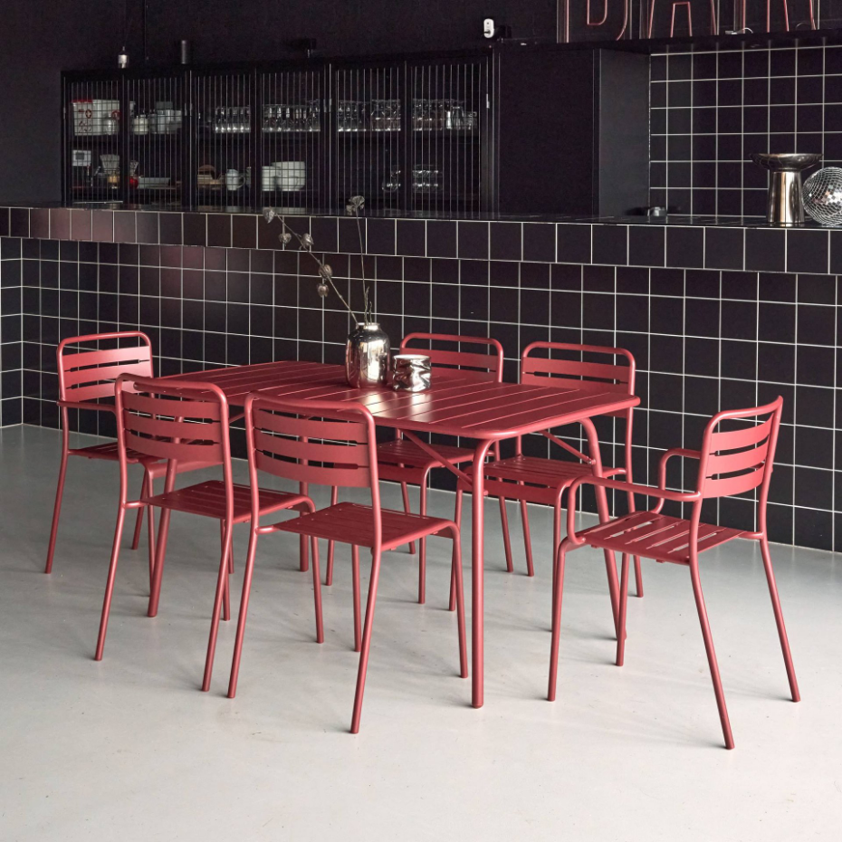Table de jardin pliante métal + 6 assises AMÉLIA