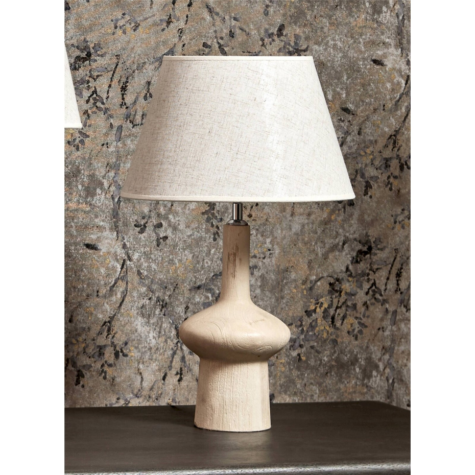 Lampe de table en bois avec abat-jour textile rond