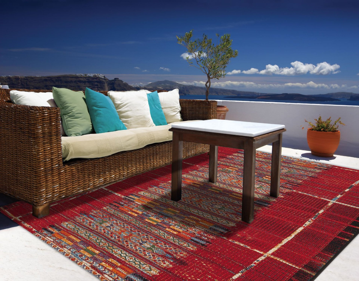 Tapis d'extérieur tissé plat à motifs géométriques - Aurora