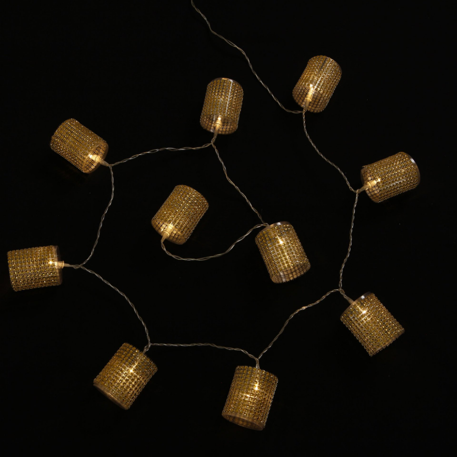 Guirlande Lumineuse Intérieure Tube Strass Or 10 LED