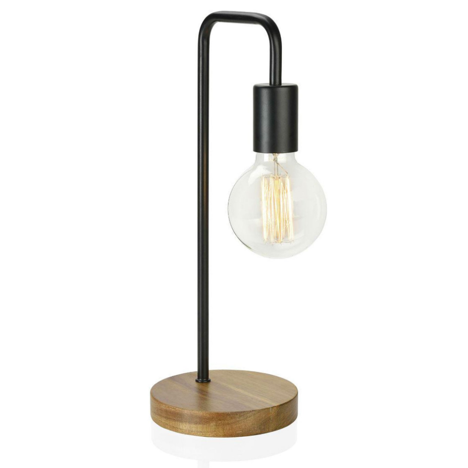 Lampe à Poser Courbée Design en Bois et Métal Noir