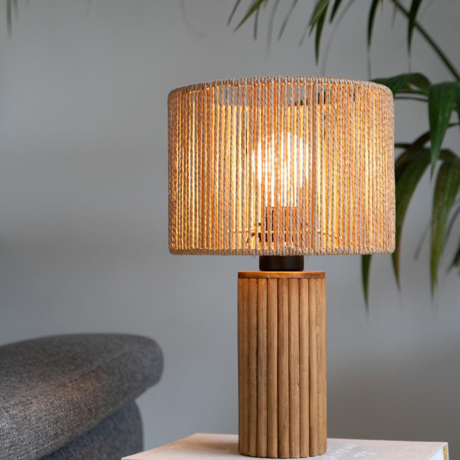 Lampe en papier de corde et socle en rondin de - MIRA