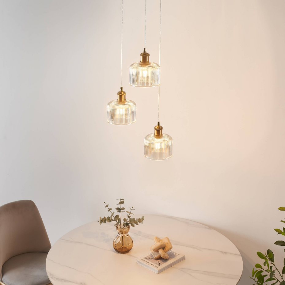 Suspension trio verre ambré rétro - AURÉLINE