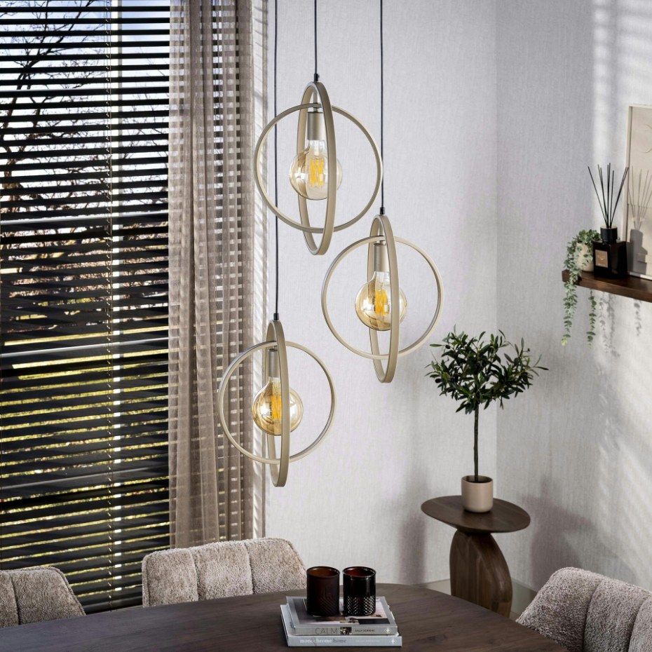 Suspension multiple beige 3 anneaux pivotants TRIBECA