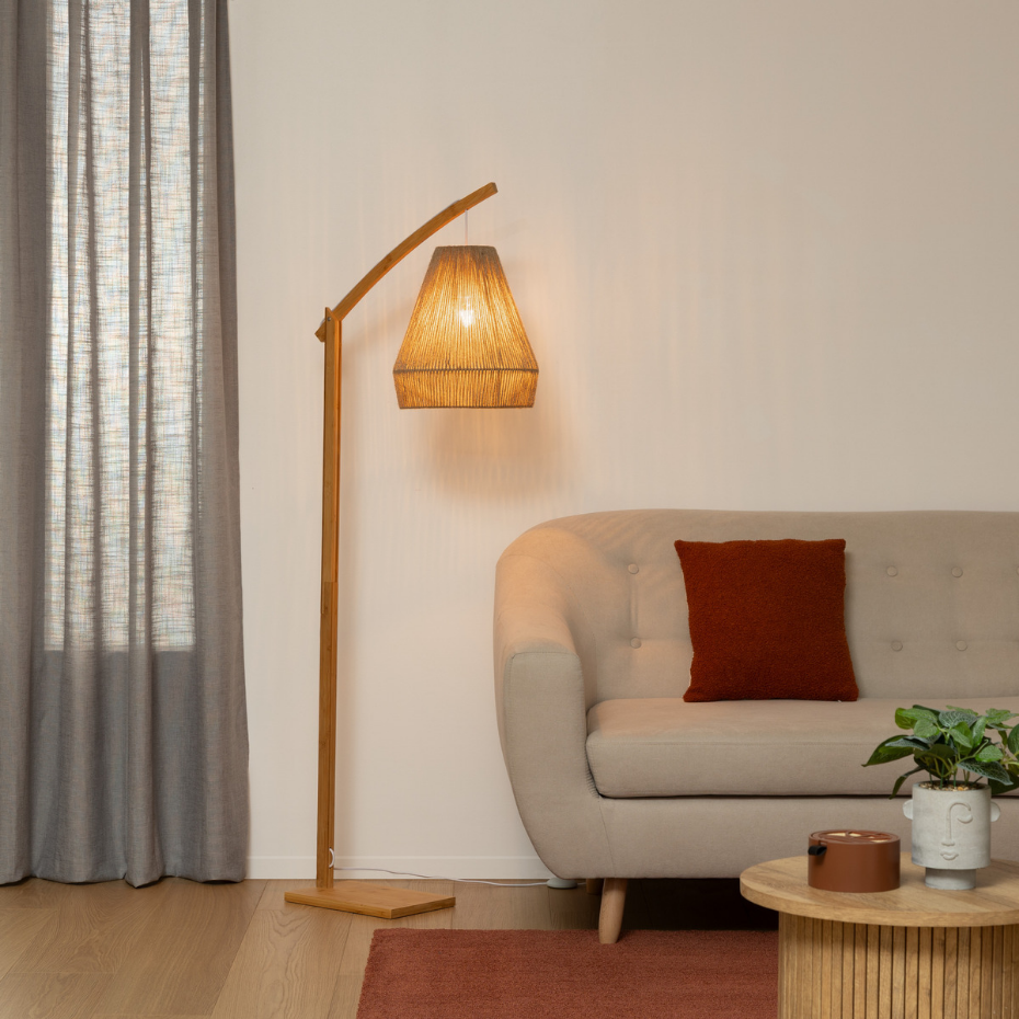 Lampadaire arc bambou et chanvre naturel PALM