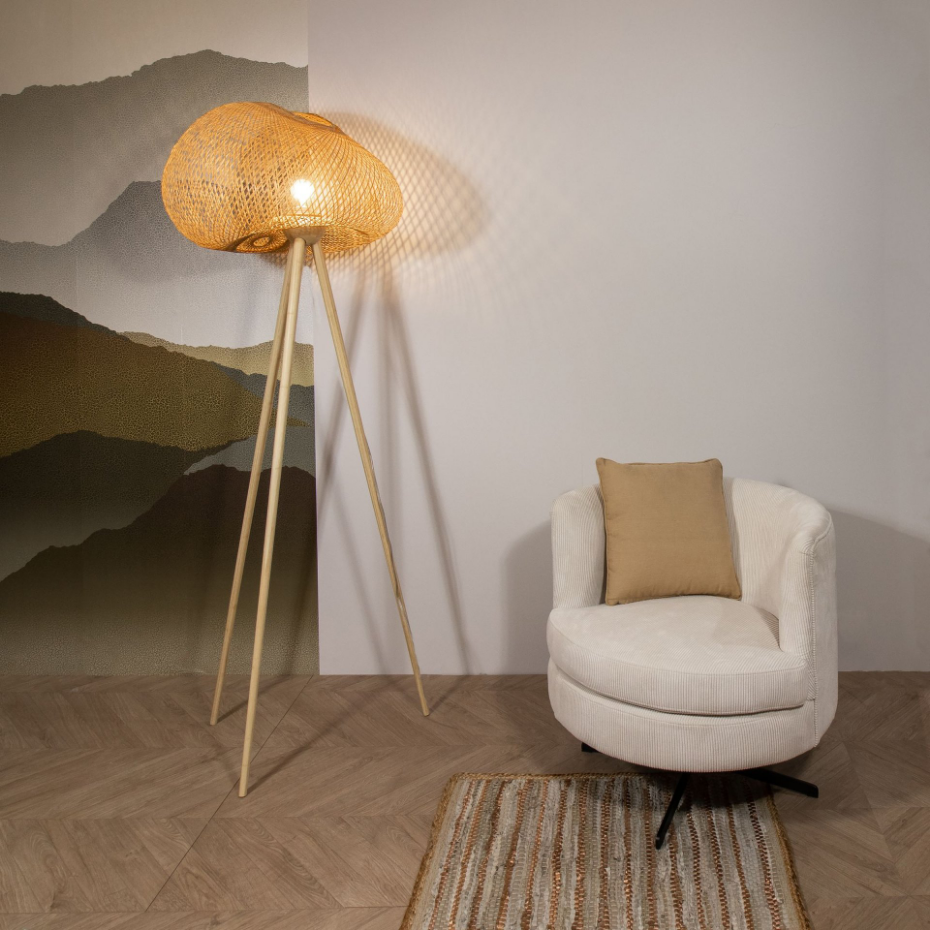 Lampadaire en bambou pieds en bois, LIPS