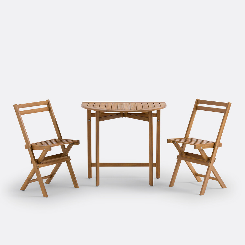 Set de balcon table + 2 chaises en acacia, Alata