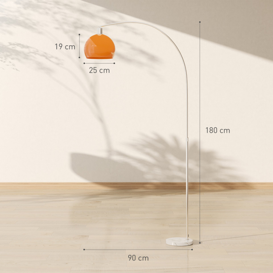 Lampadaire arc design H.180 cm marbre blanc plastique orange