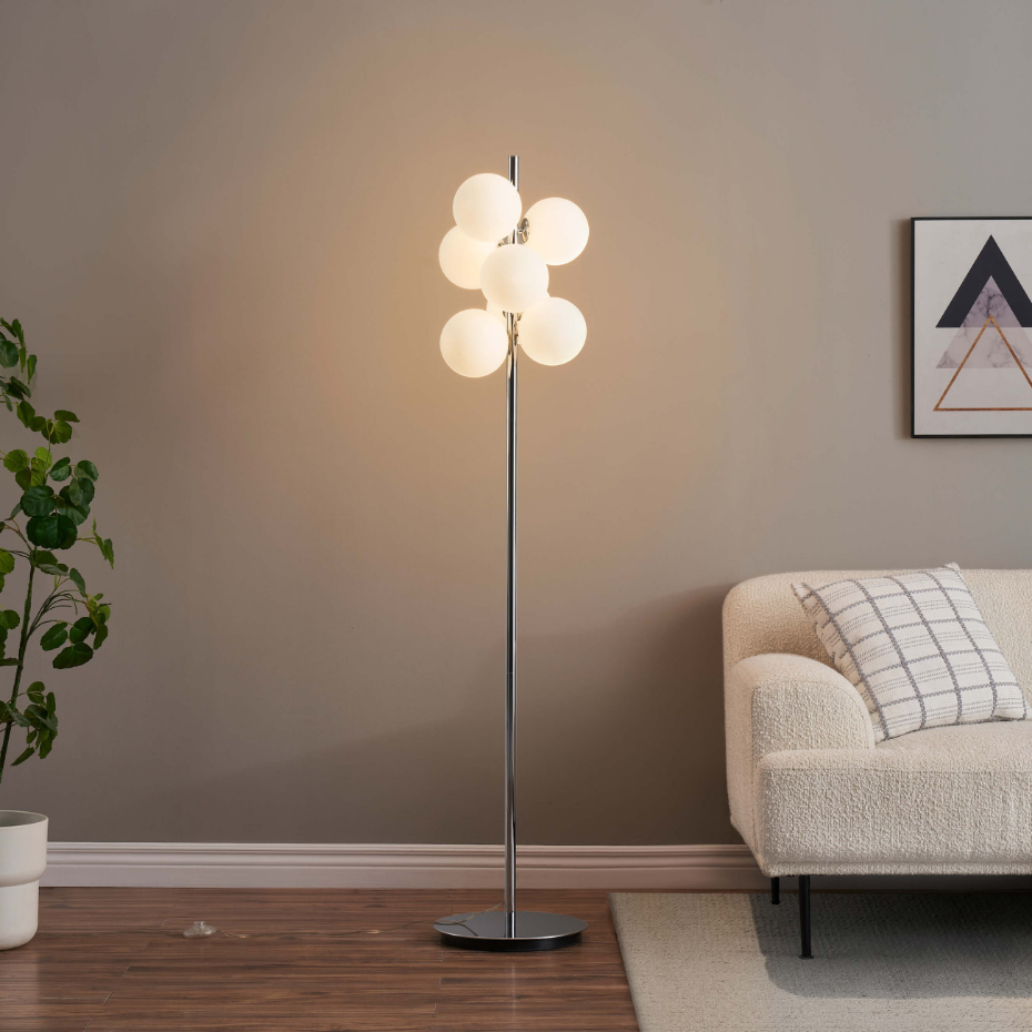 Lampadaire chromé à verres blancs - MELISSA