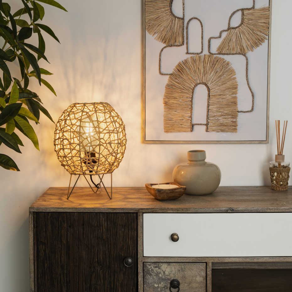 Lampe papier tressé structure fer naturel RAAHE