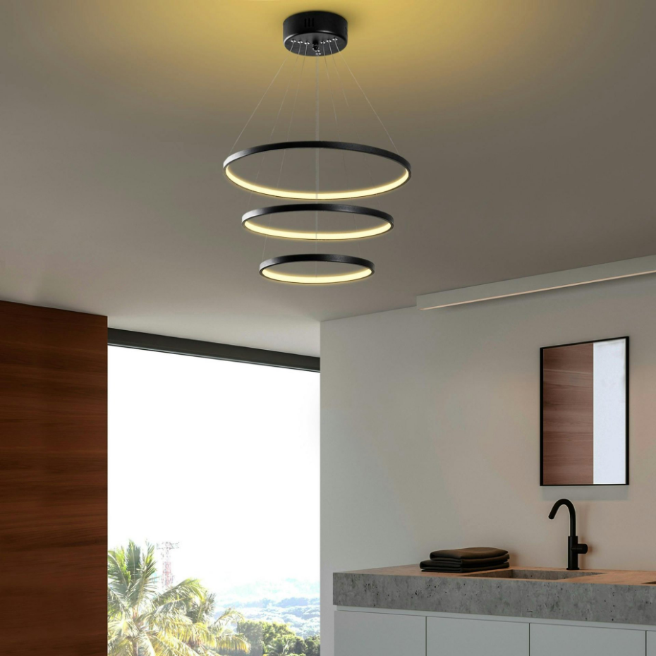 Suspension design LED – noire, 3 anneaux spirale VIESTE