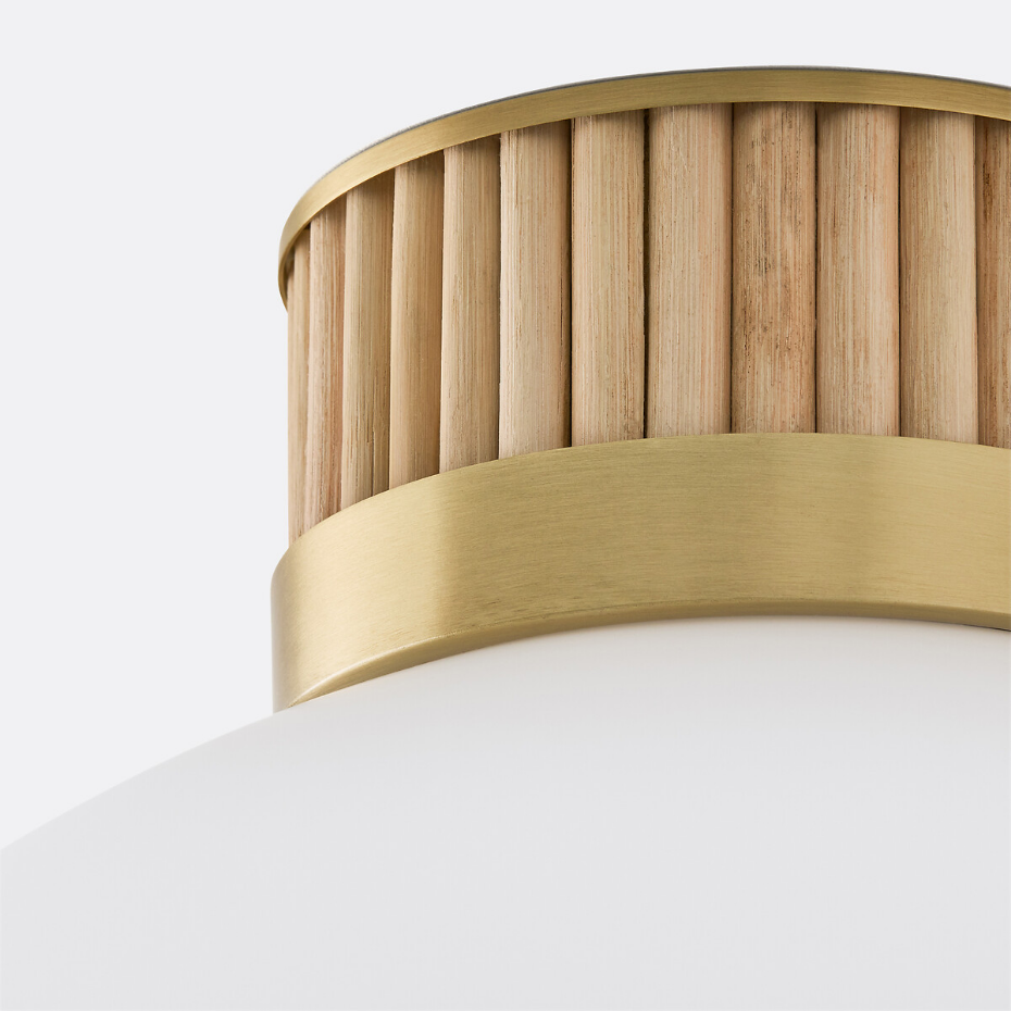 Plafonnier ou applique, en laiton, bambou et verre opaline, DOLCE
