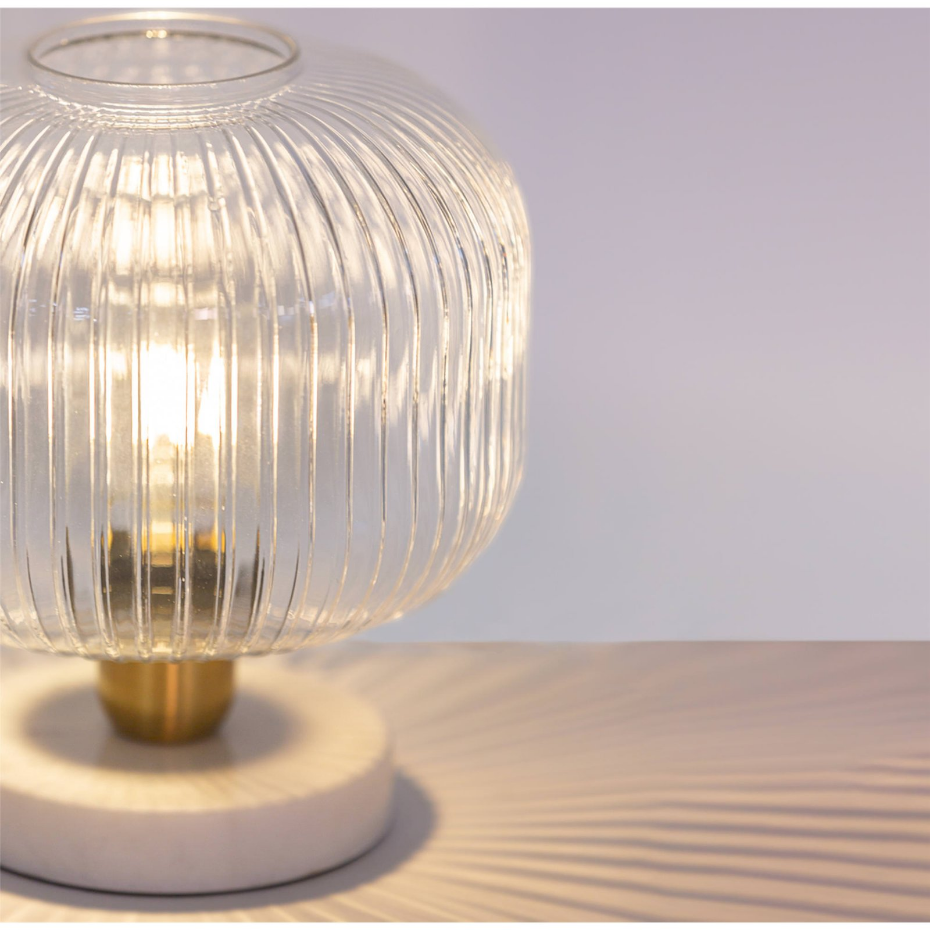 Lampe de table en verre et marbre rond