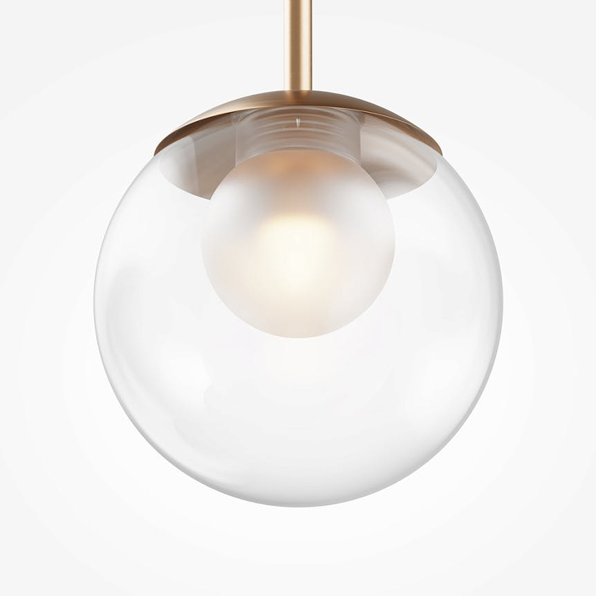 Suspension globe en verre & tige or, 15 cm DELTONA