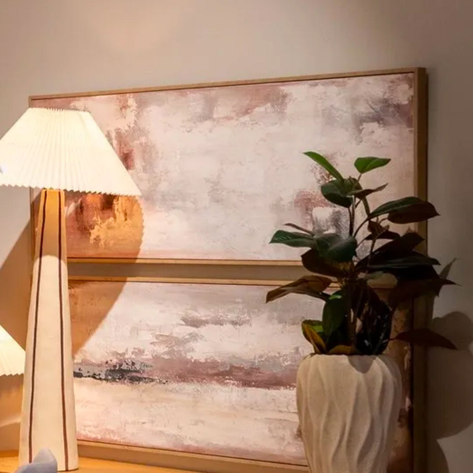 Lampadaire design céramique et abat-jour plissé 53x53x103cm