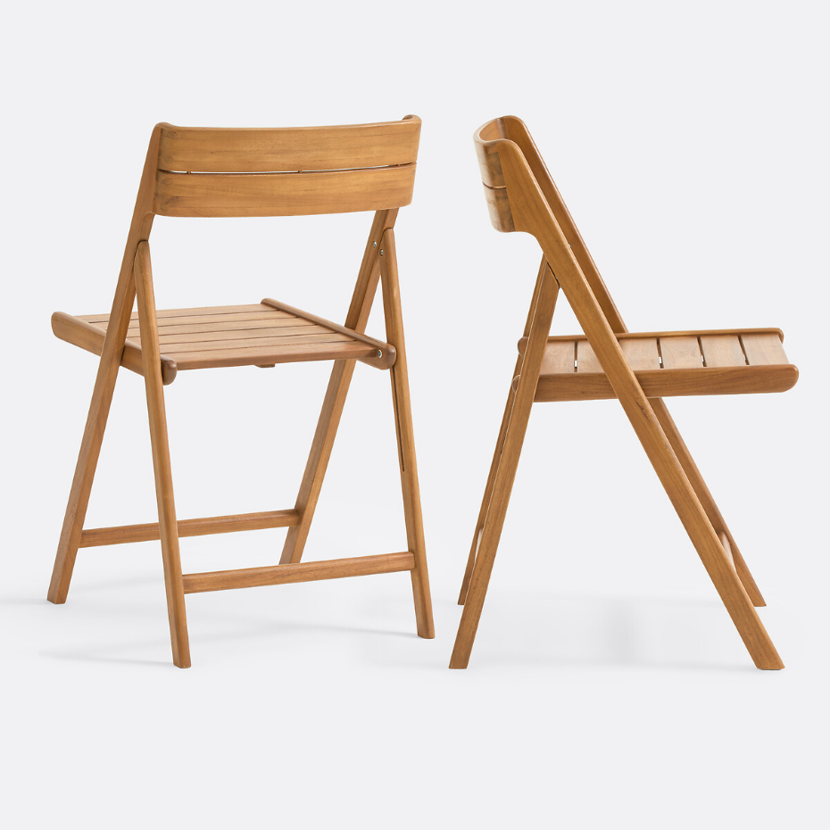 Lot de 2 chaises de jardin en acacia massif, pliantes, TIKAO
