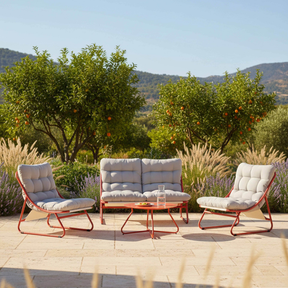 Salon de jardin 4 places en métal avec 1 canapé, 2 fauteuils et table basse, DUMBEA