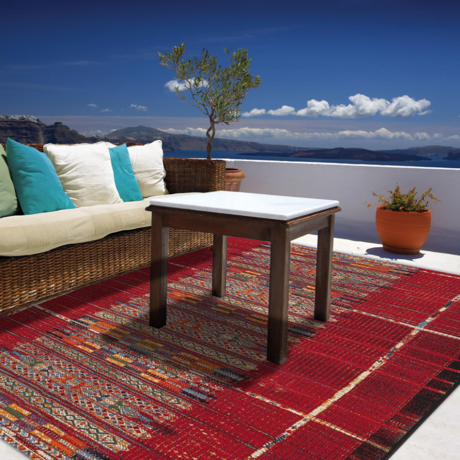 Tapis d'extérieur tissé plat à motifs géométriques - Aurora