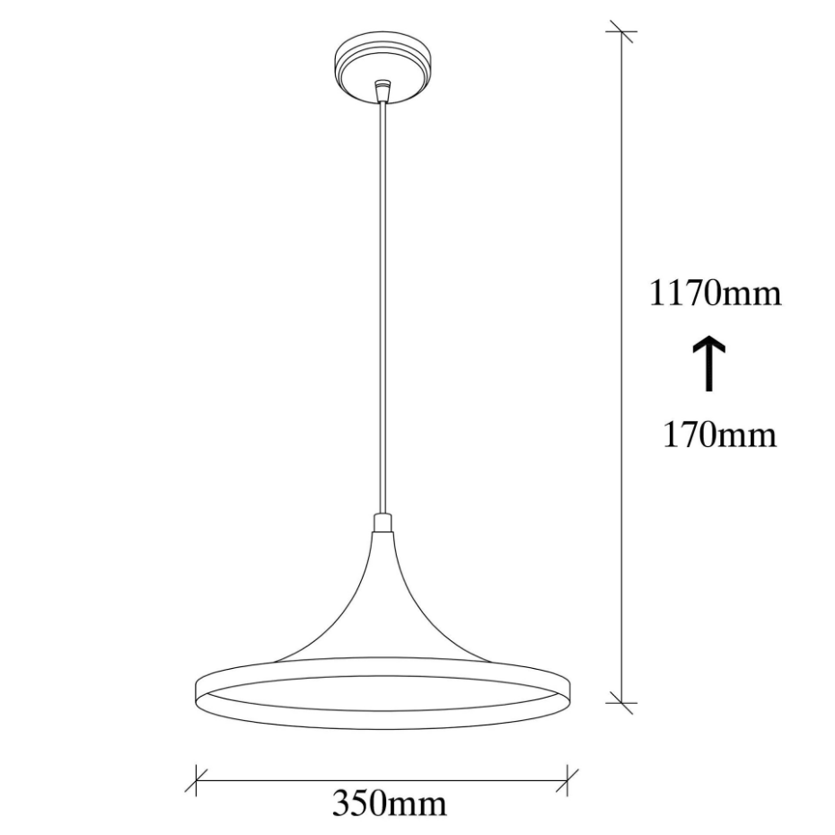 Suspension moderne noire mate câble rouge, forme évasée SILE