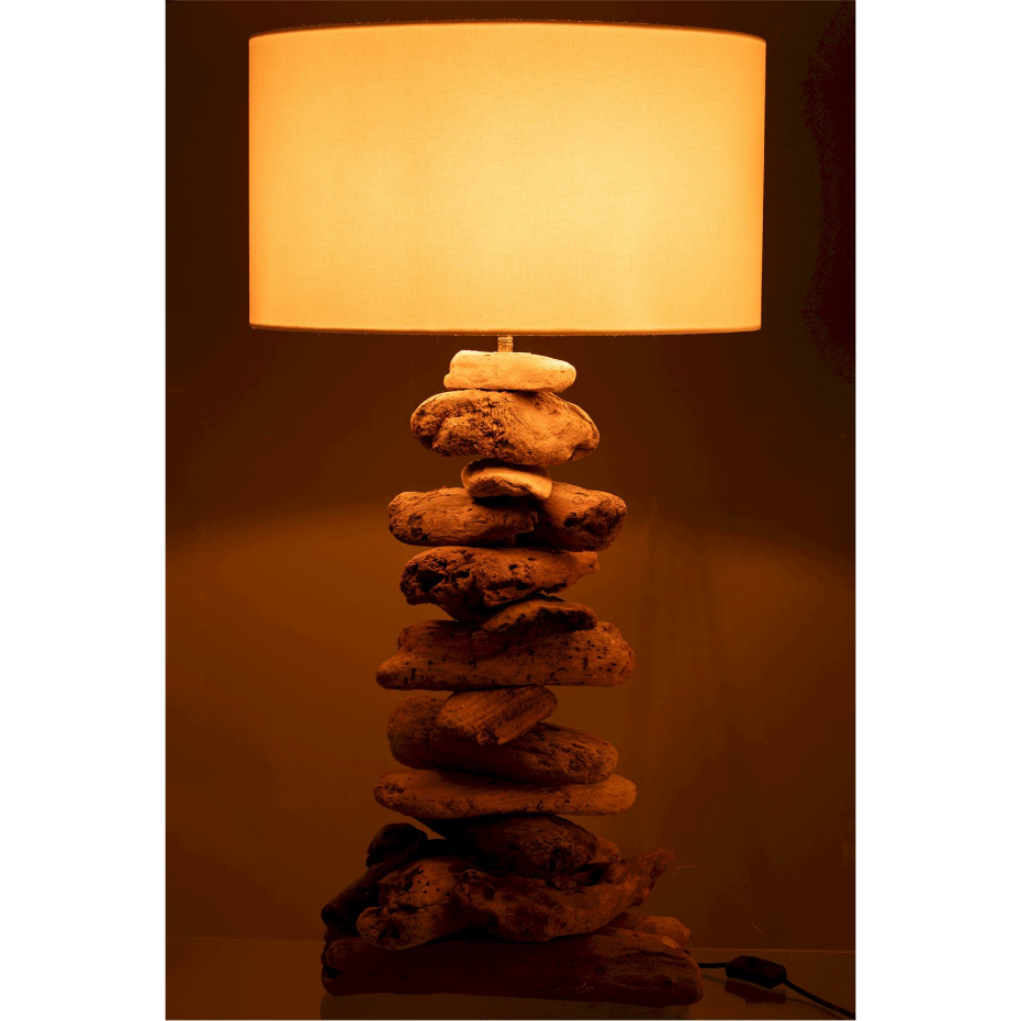 Lampe à poser en bois flotté avec abat-jour