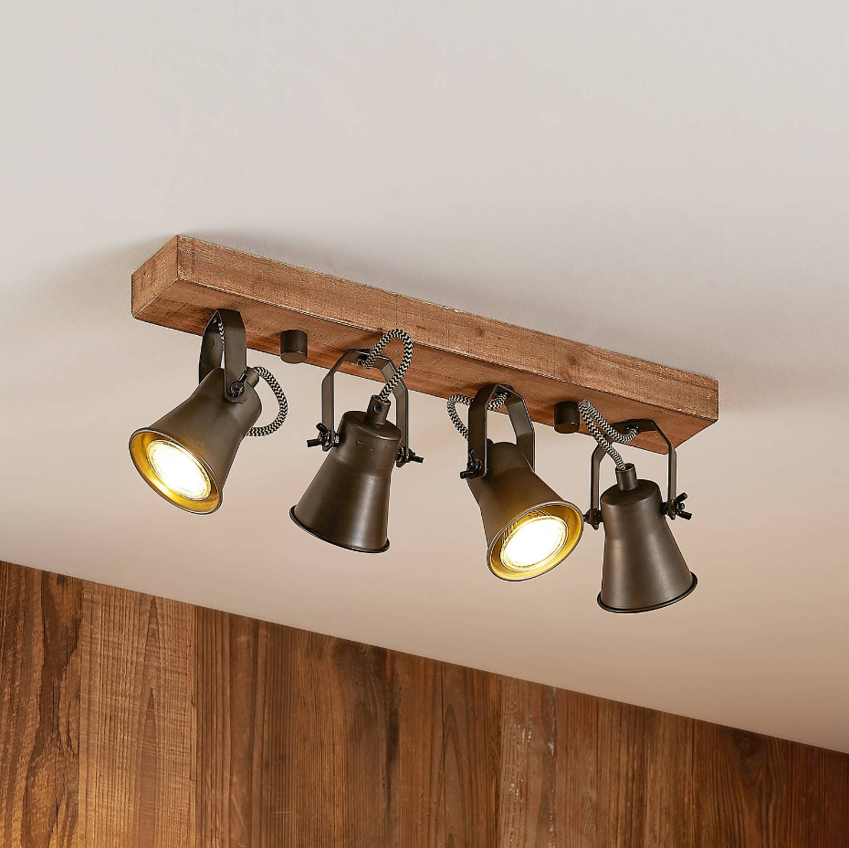 Projecteur halogène en bois vintage