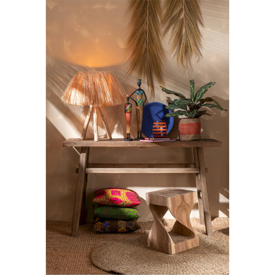 Lampe ronde en bois et fibre végétale