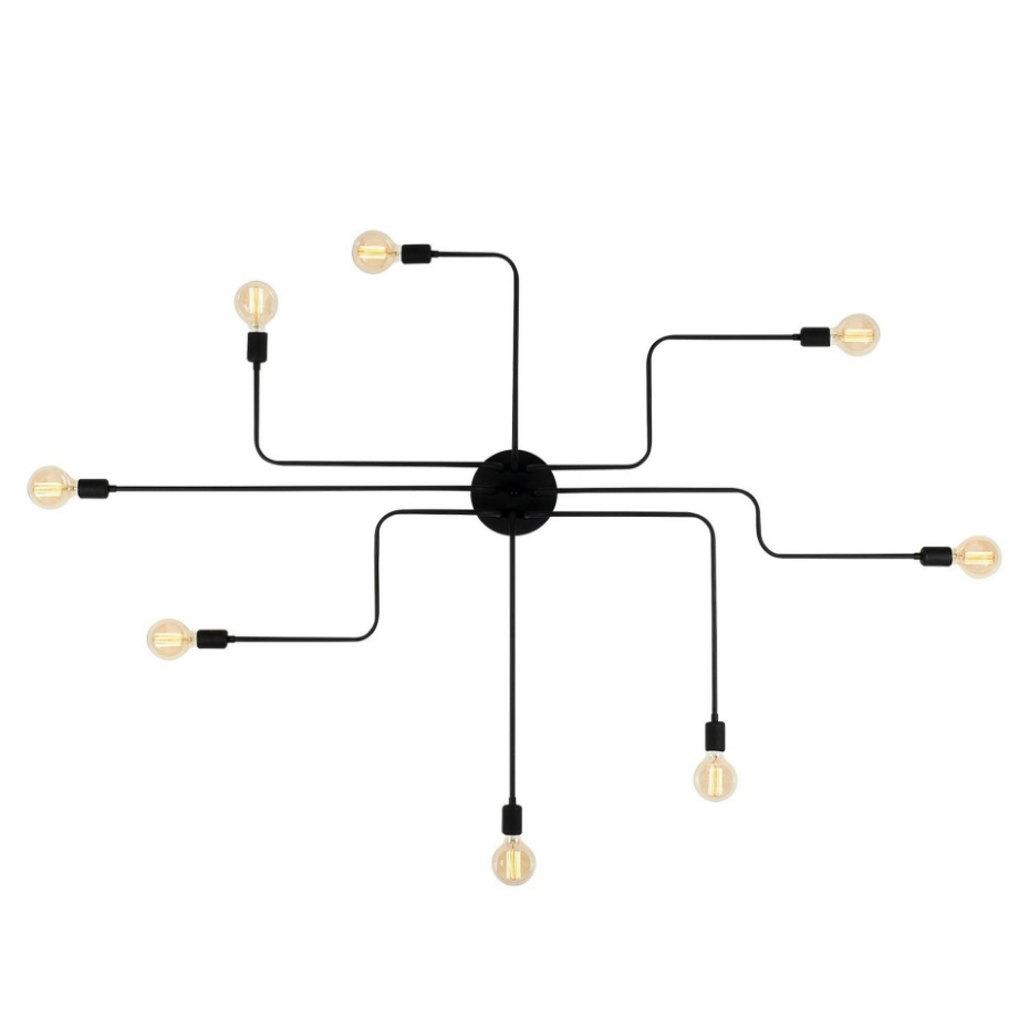Plafonnier industriel noir – 8 lampes, design circuit MARATEA