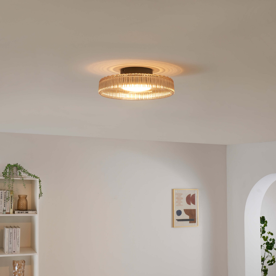 Plafonnier LED en verre ambré strié - DAMIAN