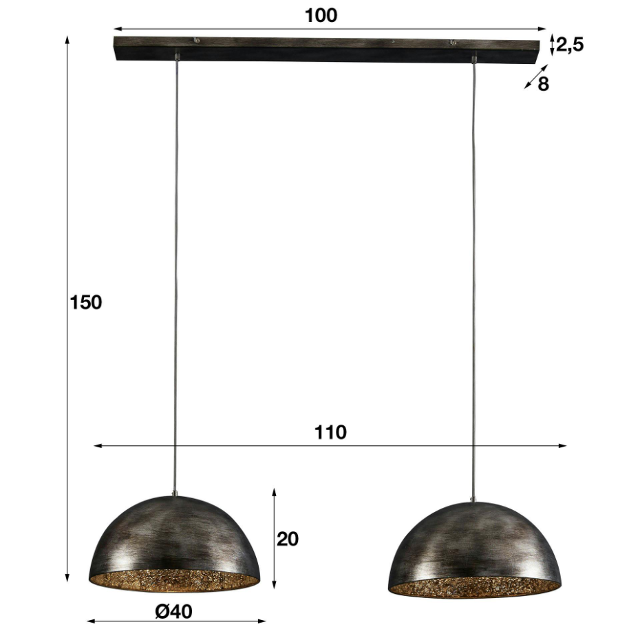 Suspension contemporaine 2 demi-sphères argent vieilli