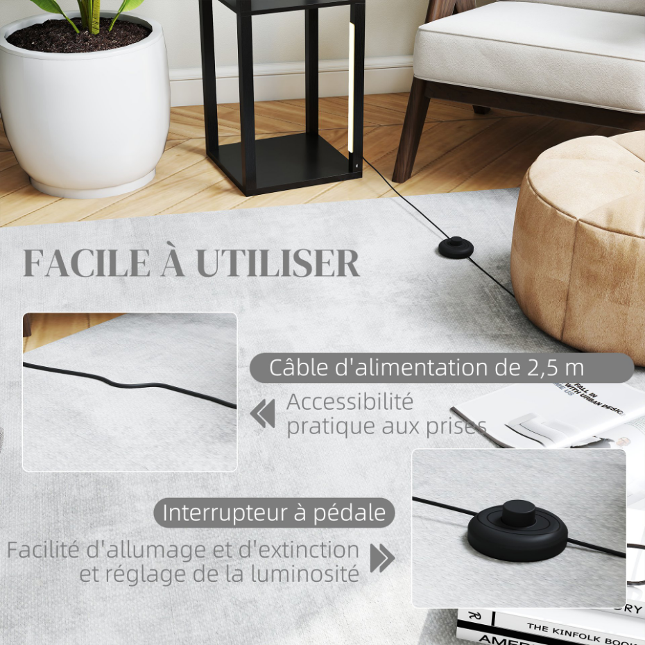 Lampadaire étagères LED 4 niveaux luminosité réglable MDF noir