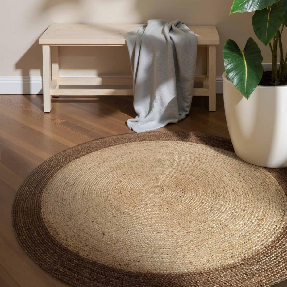Tapis rond, motif simple authentique, JUTE K, jute tissé à la main