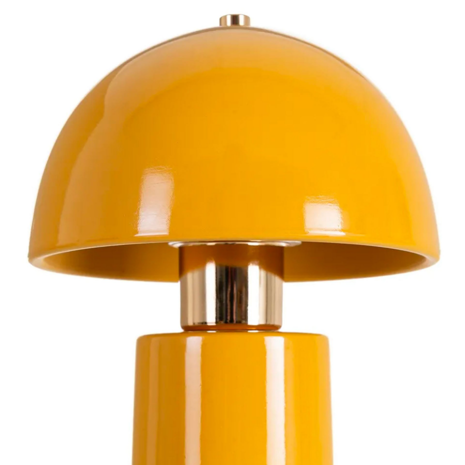 Lampe à poser champignon céramique jaune moutarde et métal doré 17.5x17.5x30.5cm