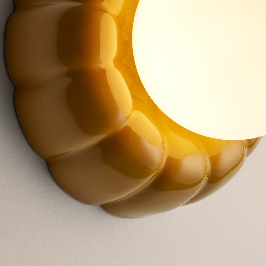 Applique ou plafonnier, cannelé, en céramique et verre opalin, HOLI