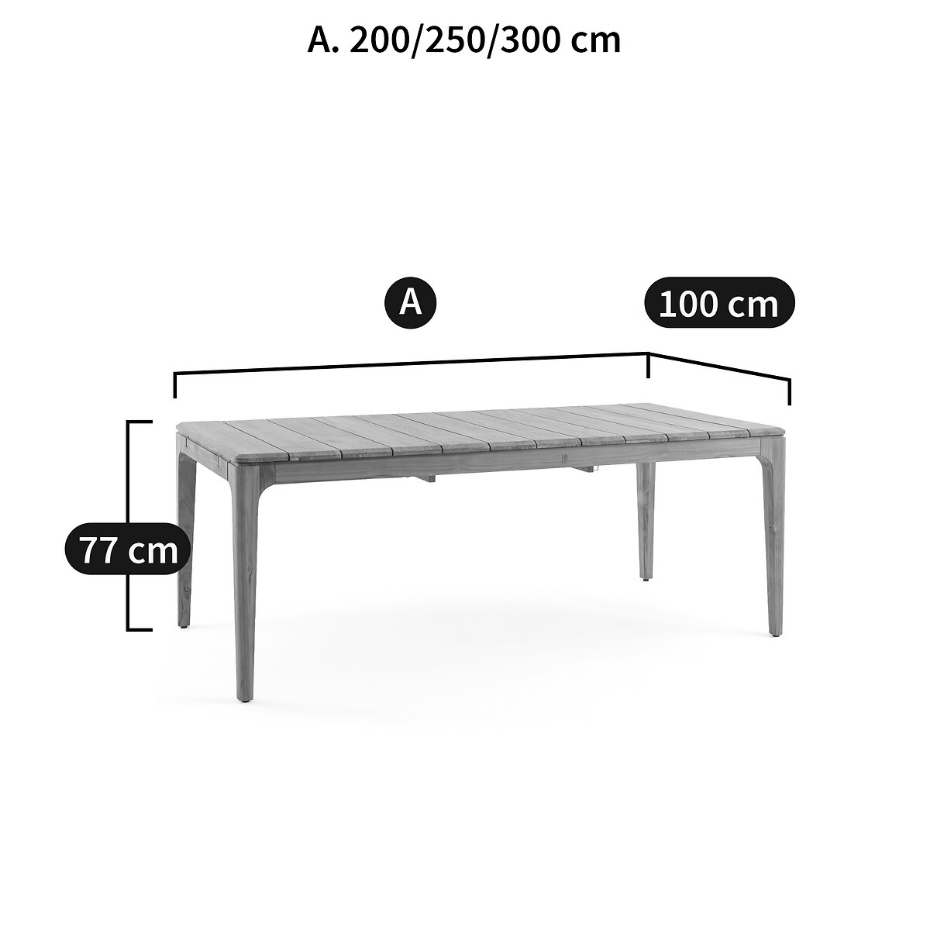 Table de jardin à allonges en teck massif, Cordano