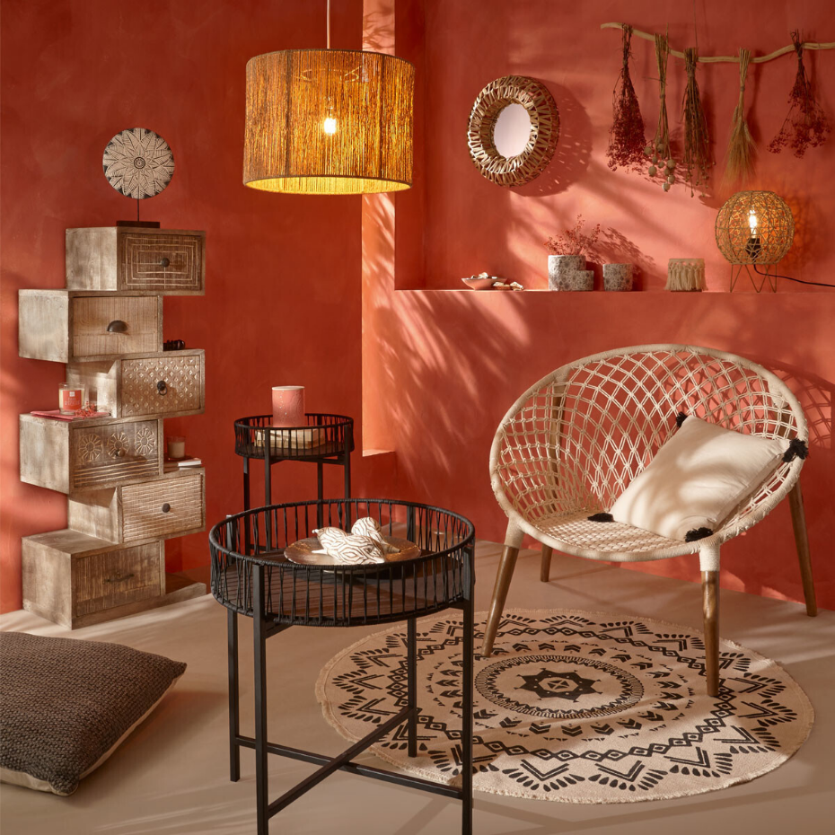 Lampe papier tressé structure fer naturel RAAHE
