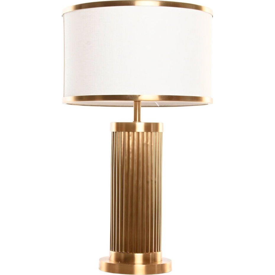 Lampe de table ronde en laiton et lin Item Home India Lamps 1c25