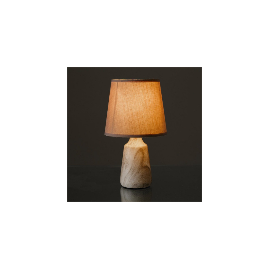 Lampe à poser ronde céramique effet bois - 16x16x27.5cm